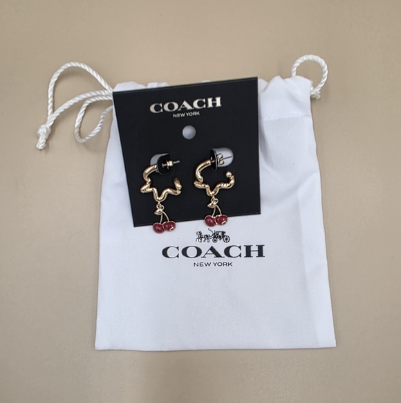 NWT Coach Gold and Red Cherry Earrings And Dusty - Picture 2 of 3